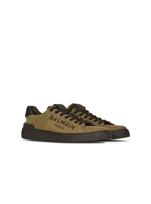 Balmain Balmain Logo Print Canvas B-court Sneakers Khaki | BLTKSDU-06