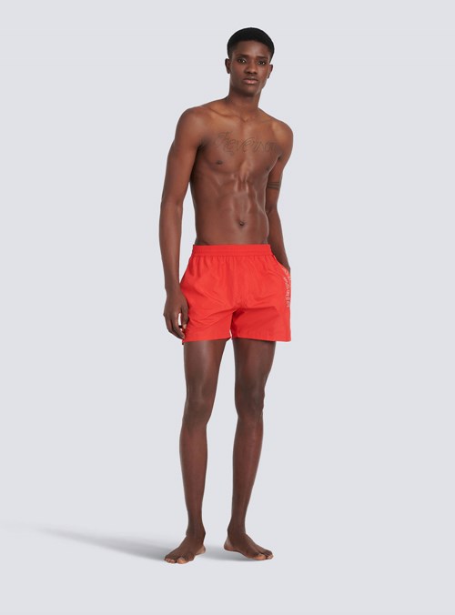 Balmain Balmain Logo Swim Shorts Red | BRLWSUF-26