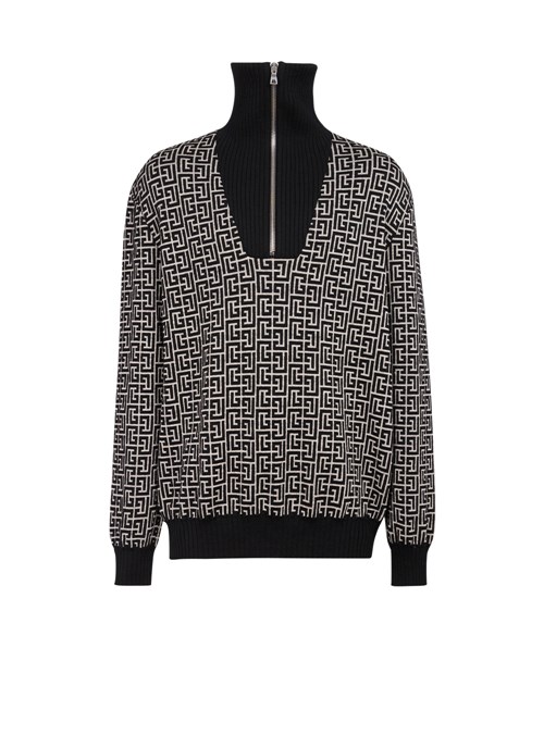 Balmain Balmain Monogram Wool Turtleneck Sweater Black | WTSZLDF-69