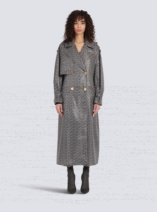 Balmain Balmain Print Monogram Trench Coat Black | DGTWOYH-76