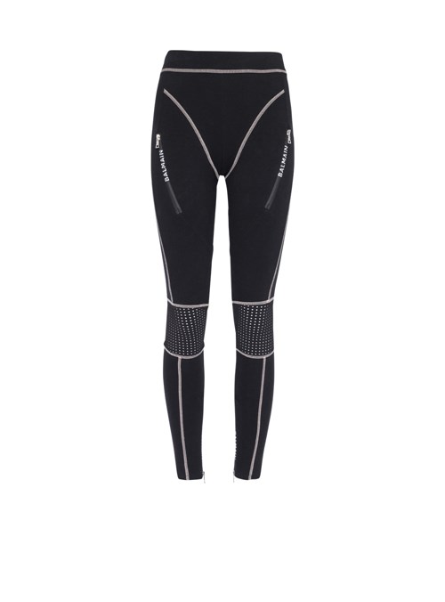 Balmain Balmain-monogrammed Jersey Leggings Black | CYHZKAI-54