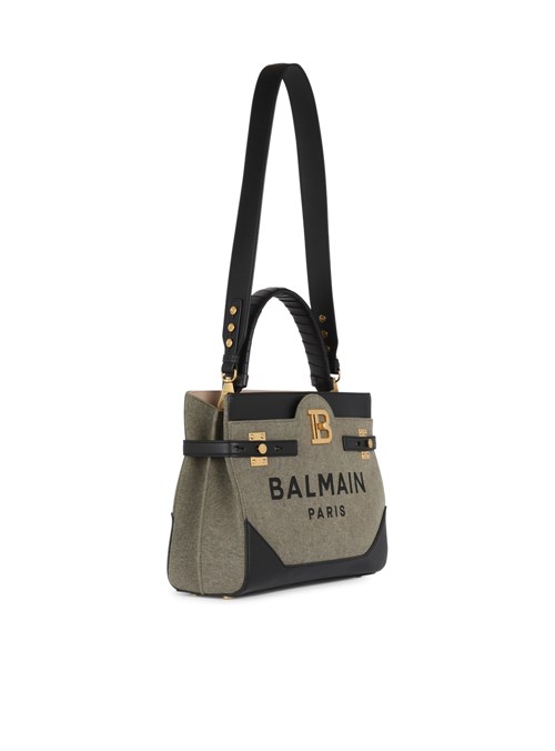 Balmain Canvas B-buzz Top Handle Bag With Leather Panel Khaki | SNDQOZW-24