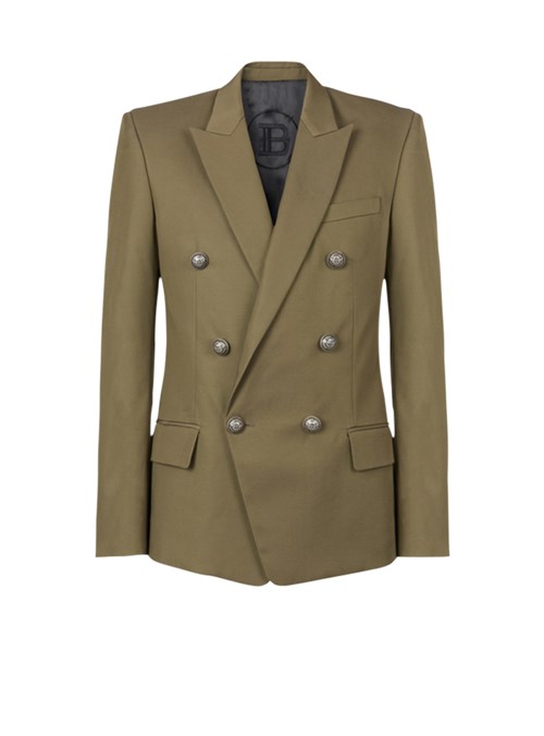 Balmain Cotton Blazer With Double-breasted Silver-tone Buttoned Fastening Khaki | OWTDVXQ-53