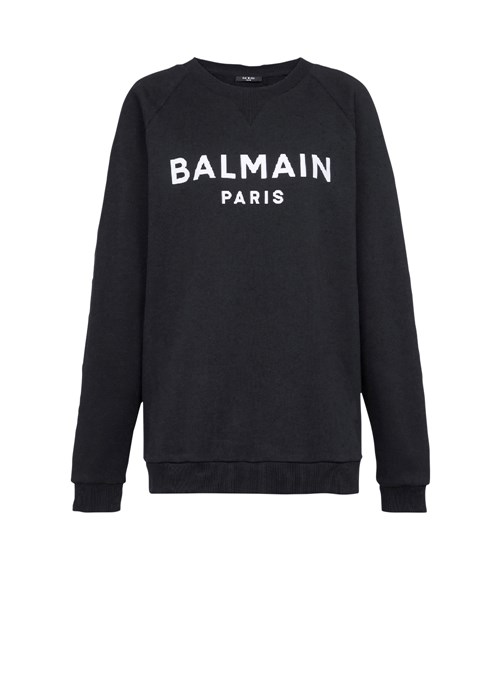 Balmain Cotton Eco-designed Sweatshirt With Flocked Balmain Logo Black | SAMPYZI-09