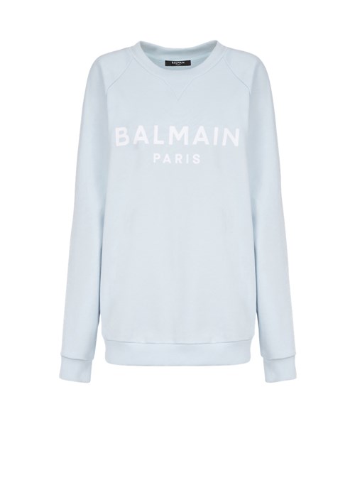 Balmain Cotton Eco-designed Sweatshirt With Flocked Balmain Logo Blue | XJRIOQT-69