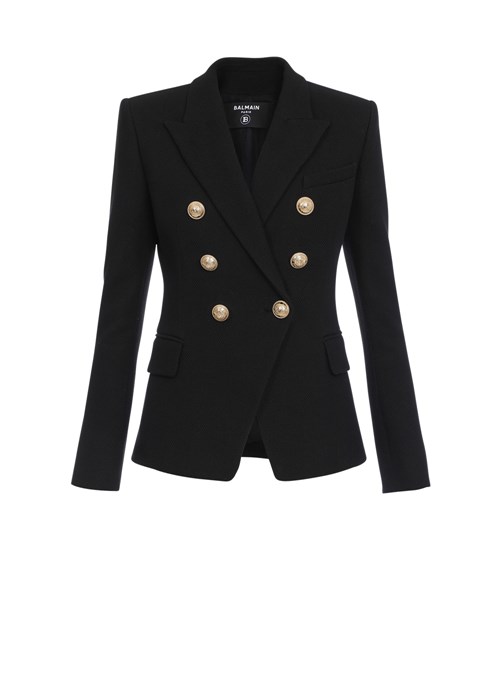 Balmain Cotton Piqué Double-buttoned Jacket Black | HTLUNEZ-36