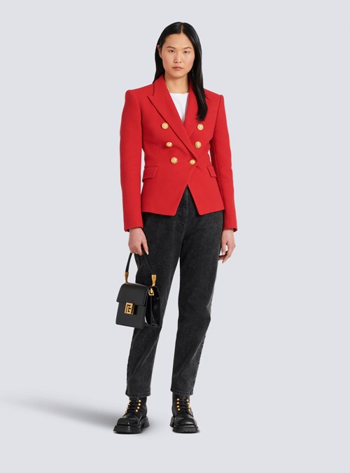 Balmain Cotton Piqué Double-buttoned Jacket Red | MEAWCYF-23