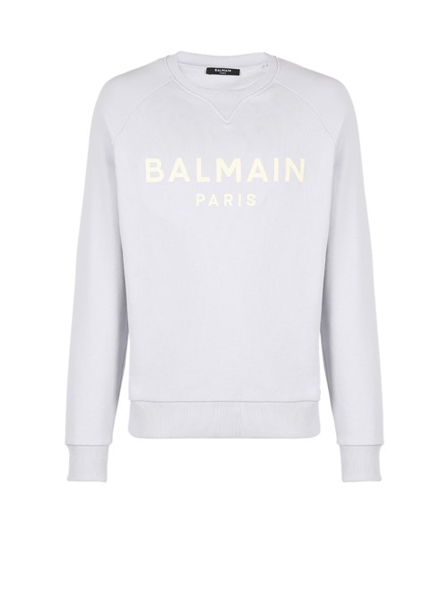 Balmain Cotton Printed Balmain Logo Sweatshirt Blue | KLEWPAJ-83