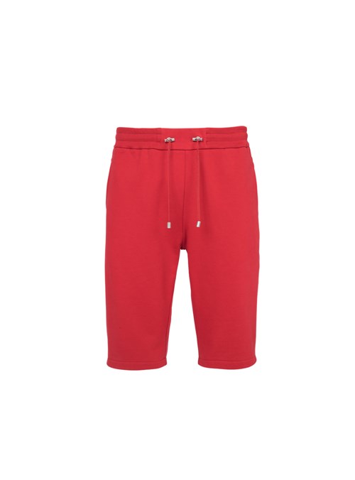 Balmain Cotton Shorts With Flocked Balmain Paris Logo Red | AIEVRTH-25