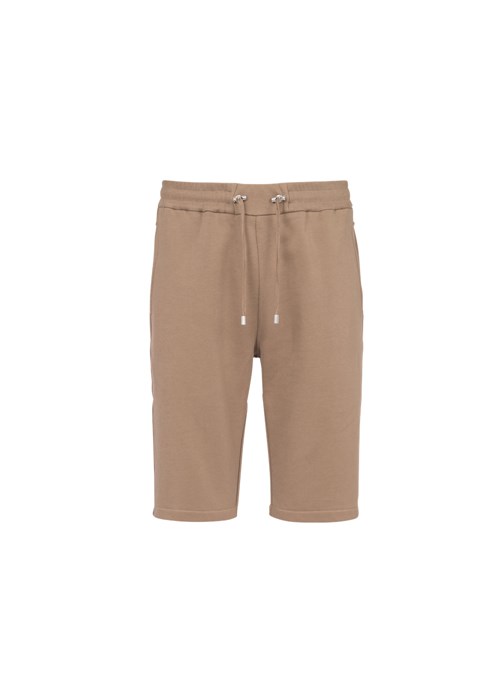 Balmain Cotton Shorts With Flocked Balmain Paris Logo Brown | VHNGTIP-35