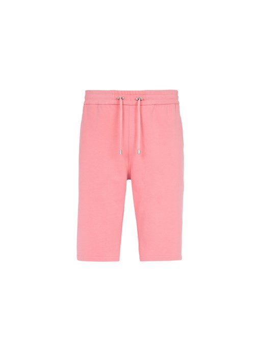 Balmain Cotton Shorts With Flocked Balmain Paris Logo Pink | YBDMFCG-05