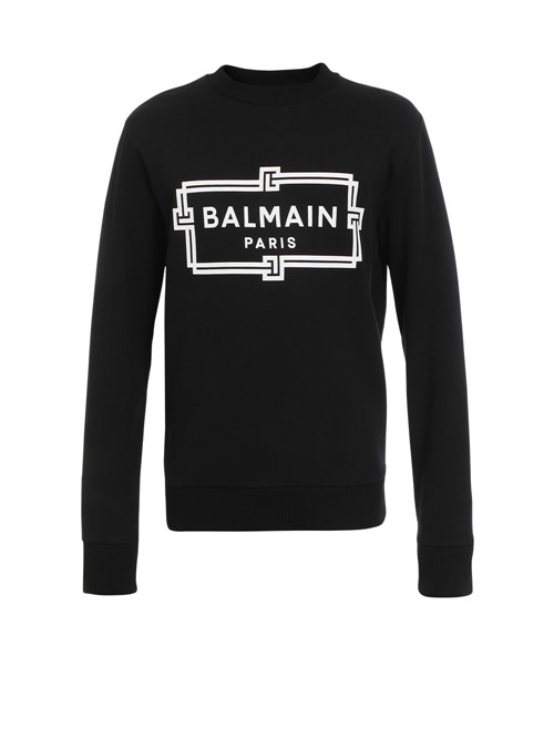 Balmain Cotton Sweatshirt With Flocked Balmain Logo Black | LBTIGDV-60