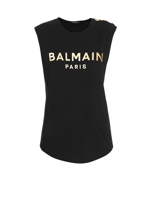 Balmain Cotton T-shirt With Balmain Logo Print Gold | LIUHASW-32