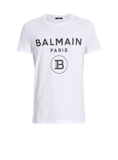 Balmain Cotton T-shirt With Balmain Paris Logo Print White | HZSJXDV-25