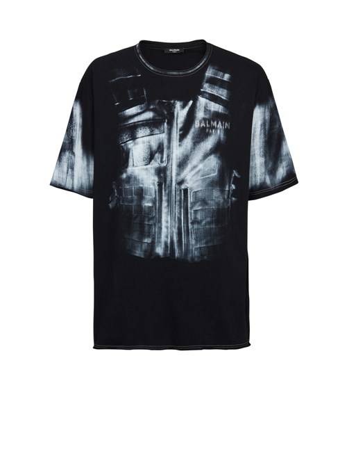 Balmain Cotton T-shirt With Body Armour Print Black | EZXAYNP-49