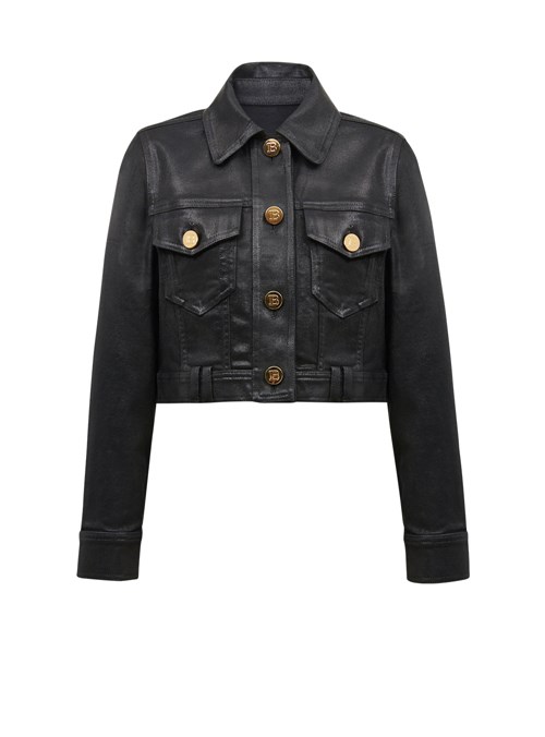 Balmain Cropped Denim Jacket Black | DIBCVZL-04