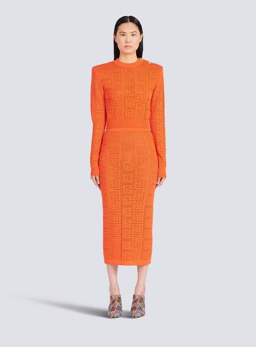 Balmain Cropped Eco-designed Sweater With Balmain Monogram Orange | RSWJVKD-21