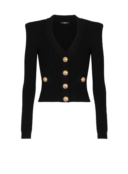 Balmain Cropped Knit Cardigan Black | PSNGTYO-72