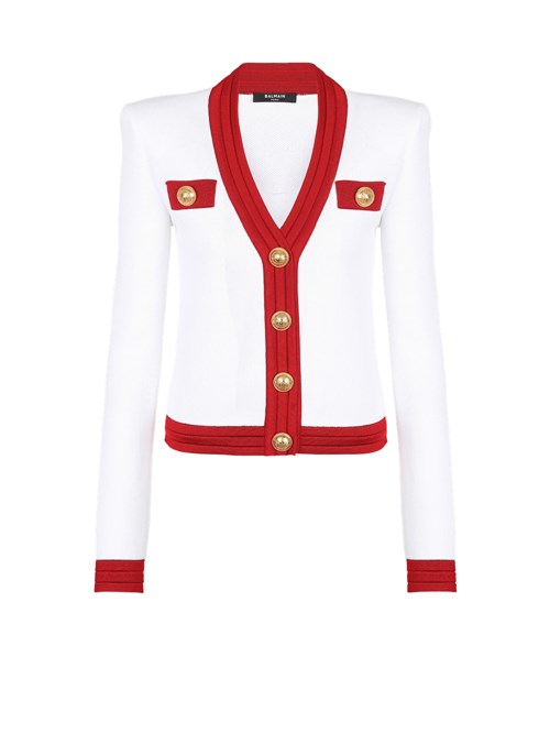 Balmain Cropped Knit Cardigan Red | BELTVFA-25