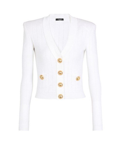 Balmain Cropped Knit Cardigan White | EYPQJBT-64