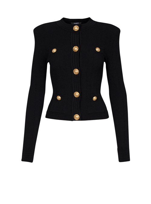 Balmain Cropped Knit Cardigan With Gold-tone Buttons Black | OSFPYQL-92