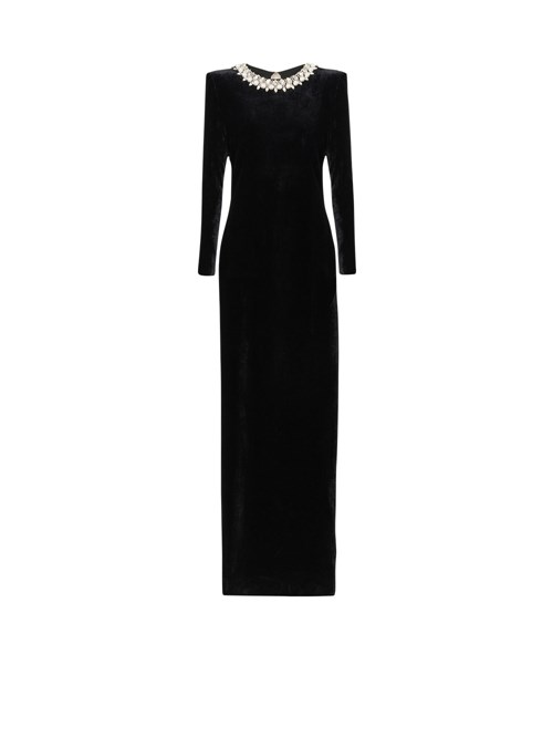 Balmain Crystal Embroidered Velvet Dress Black | PYKZMXQ-36