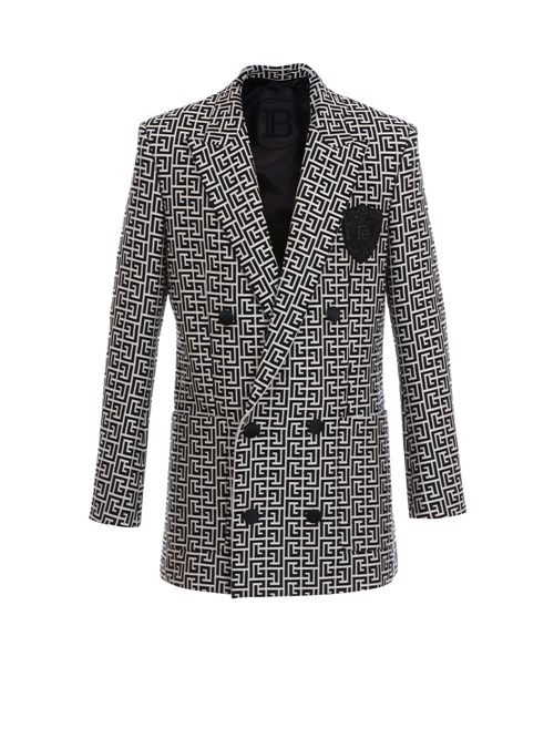 Balmain Double-breasted Bicolor Jacquard Blazer Black | WHCOUFS-93