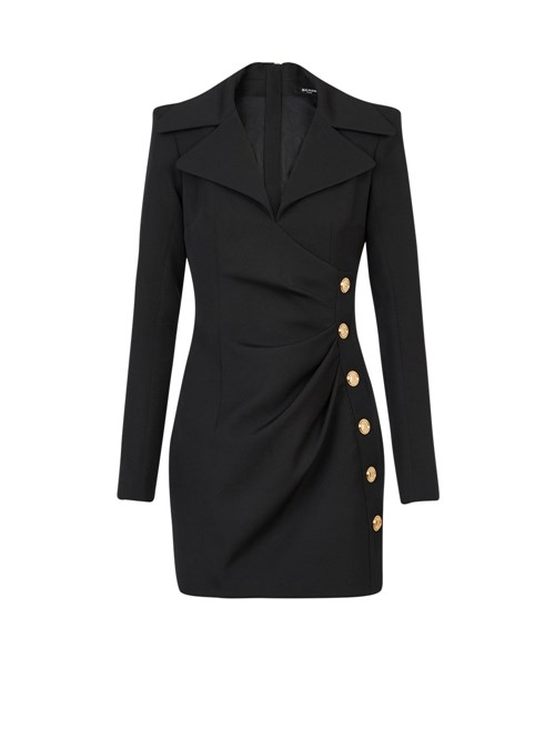 Balmain Draped Wool Dress Black | OYAZCQU-96