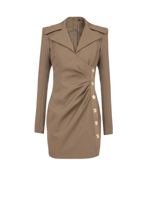 Balmain Draped Wool Dress Khaki | HUWFQPO-15