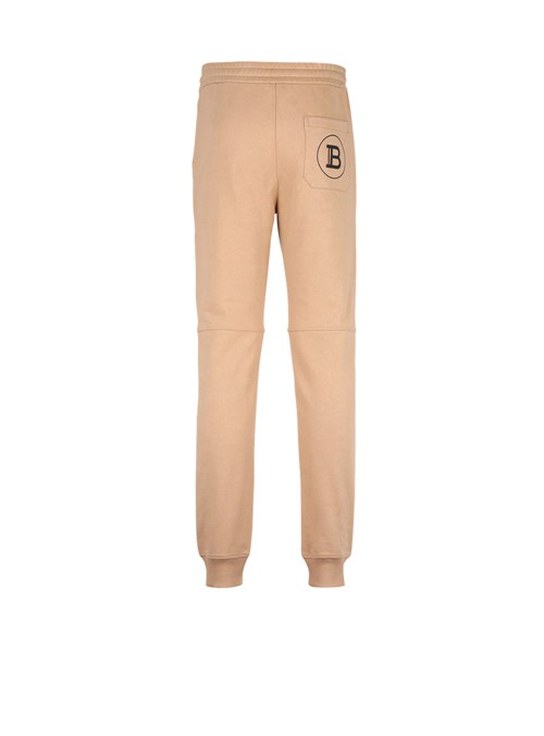 Balmain Eco-designed Cotton Sweatpants With Black Balmain Logo Print Beige | XCIQFWD-29