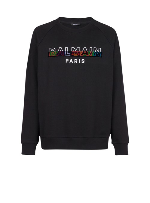 Balmain Eco-designed Cotton Sweatshirt With Balmain Paris Logo Print Black | BMQPGCT-82