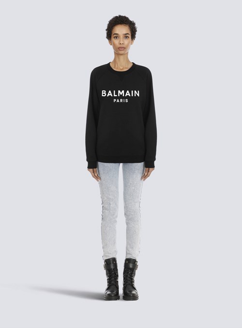 Balmain Eco-designed Cotton Sweatshirt With Balmain Logo Print Black | DPCLNVG-32