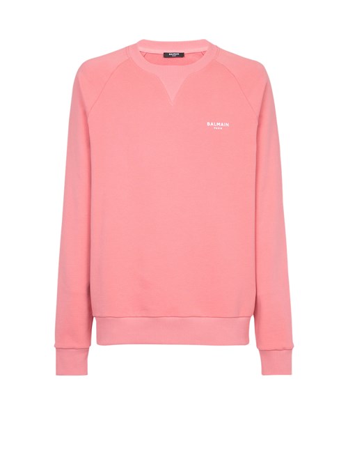 Balmain Eco-designed Cotton Sweatshirt With Small Flocked Balmain Paris Logo Pink | HKDUSBR-90