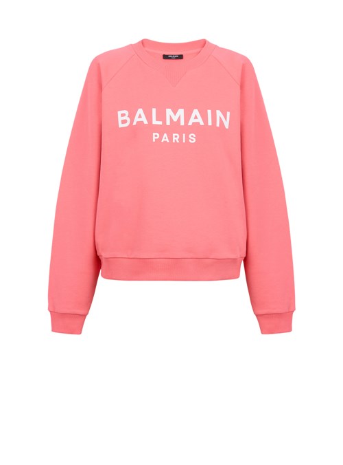 Balmain Eco-designed Cotton Sweatshirt With Balmain Logo Print Pink | IQTXWYJ-21