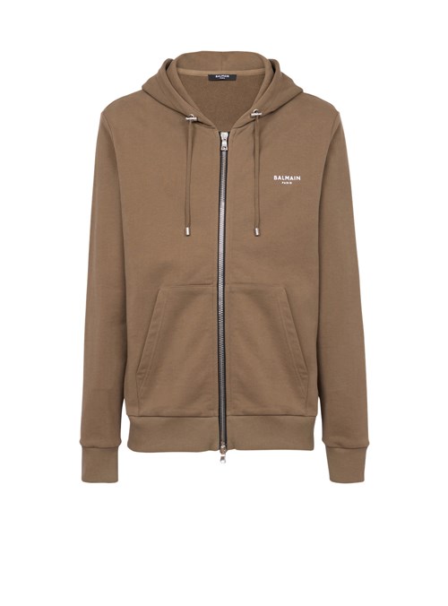 Balmain Eco-designed Cotton Sweatshirt With Small Flocked Balmain Logo Brown | KLXMZJV-93