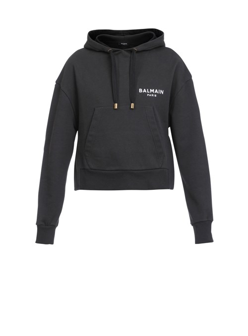 Balmain Eco-designed Cotton Sweatshirt With Flocked Balmain Logo Black | LMZXJRC-51