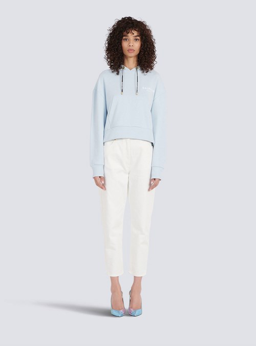 Balmain Eco-designed Cotton Sweatshirt With Flocked Balmain Logo Blue | NSHFYDZ-17