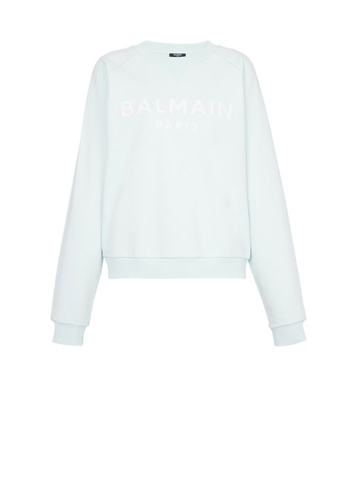 Balmain Eco-designed Cotton Sweatshirt With Balmain Logo Print Green | NUHVZAE-26