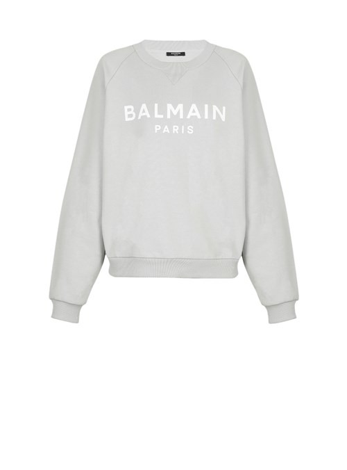 Balmain Eco-designed Cotton Sweatshirt With Balmain Logo Print Grey | OPVKAXW-85