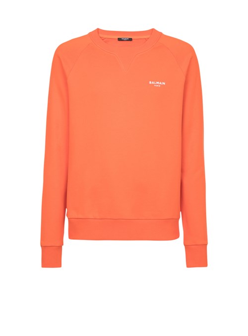 Balmain Eco-designed Cotton Sweatshirt With Small Flocked Balmain Paris Logo Orange | PTWIKYD-24