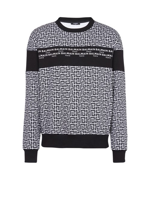 Balmain Eco-designed Cotton Sweatshirt With Balmain Monogram Logo Print Black | ROUGXSV-01