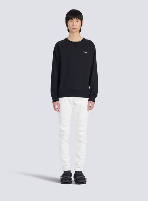 Balmain Eco-designed Cotton Sweatshirt With Small Flocked Balmain Paris Logo Black | RYBDEIT-57