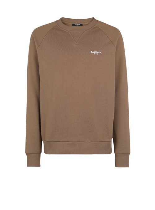 Balmain Eco-designed Cotton Sweatshirt With Small Flocked Balmain Paris Logo Brown | TOMUYZD-28