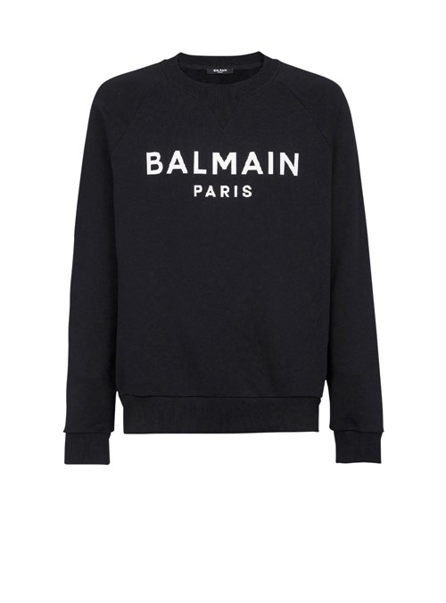 Balmain Eco-designed Cotton Sweatshirt With Balmain Paris Metallic Logo Print Black | TSIPUOG-38