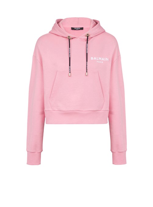 Balmain Eco-designed Cotton Sweatshirt With Flocked Balmain Logo Pink | UNRLFPH-21