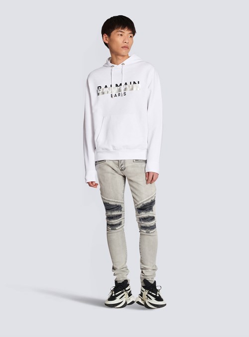 Balmain Eco-designed Cotton Sweatshirt With Balmain Paris Metallic Logo Print White | VBWENFS-14