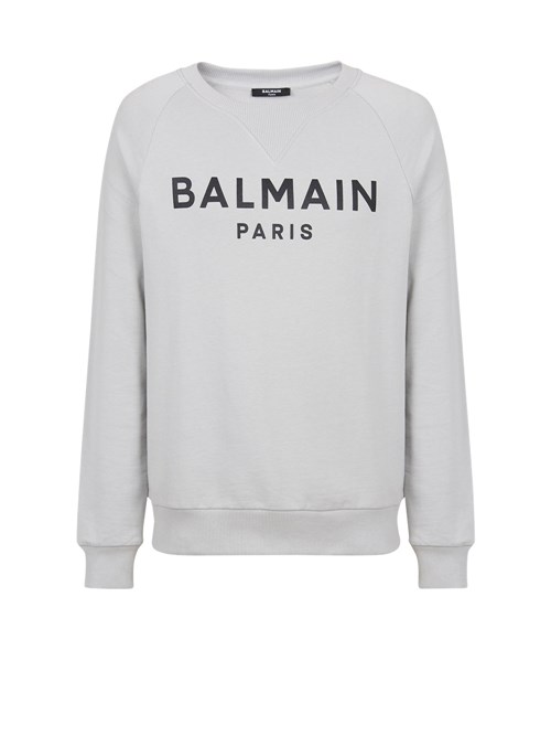 Balmain Eco-designed Cotton Sweatshirt With Balmain Paris Metallic Logo Print Grey | VOLSCHF-98