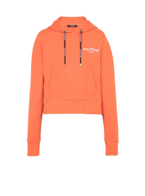 Balmain Eco-designed Cotton Sweatshirt With Flocked Balmain Logo Orange | WHQLTON-48