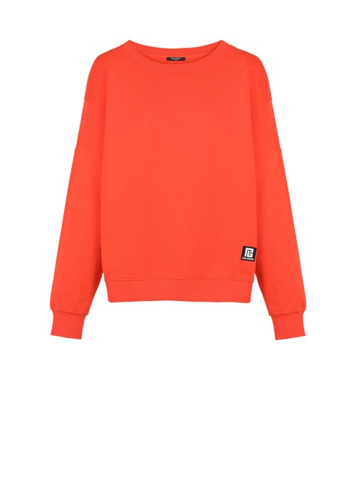 Balmain Eco-designed Cotton Sweatshirt With Balmain Logo Print Orange | WPHTZSM-35