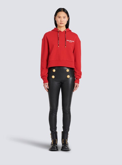 Balmain Eco-designed Cotton Sweatshirt With Flocked Balmain Logo Red | YBSJOEP-49